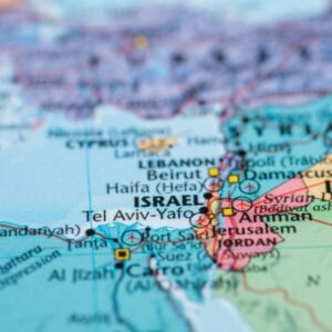 Close up shot of Israel on world map