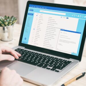 Email message communication. Computer user work with a client mail list.